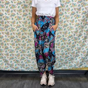Vintage 90s vacation print harem drop crotch pant size small